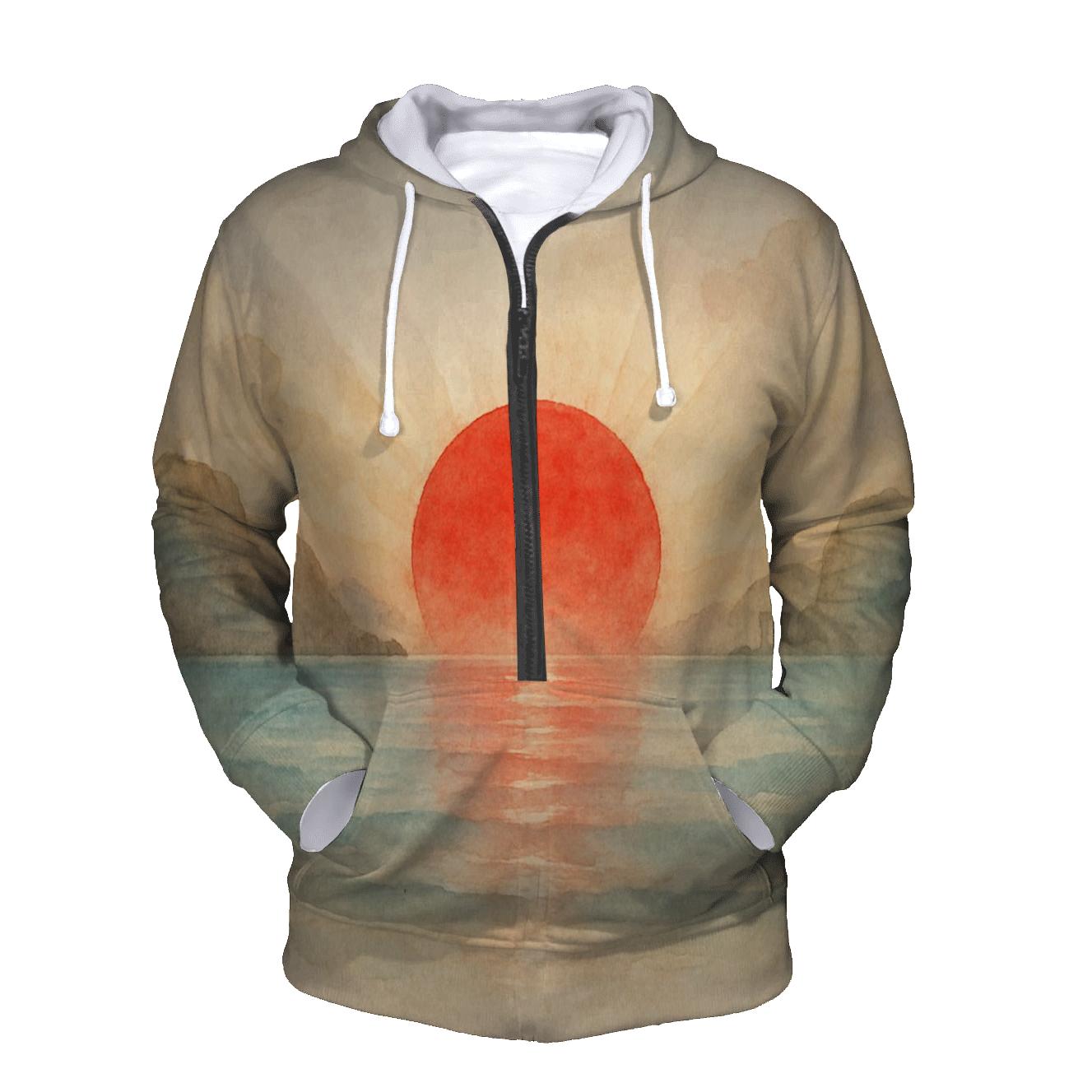 Japan Watercolor Rising Sun Bay embroidered hoodies