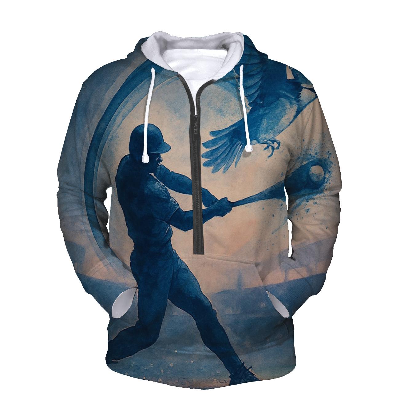 Bat Swing Spiral With Blue Jays Flight embroidered hoodies