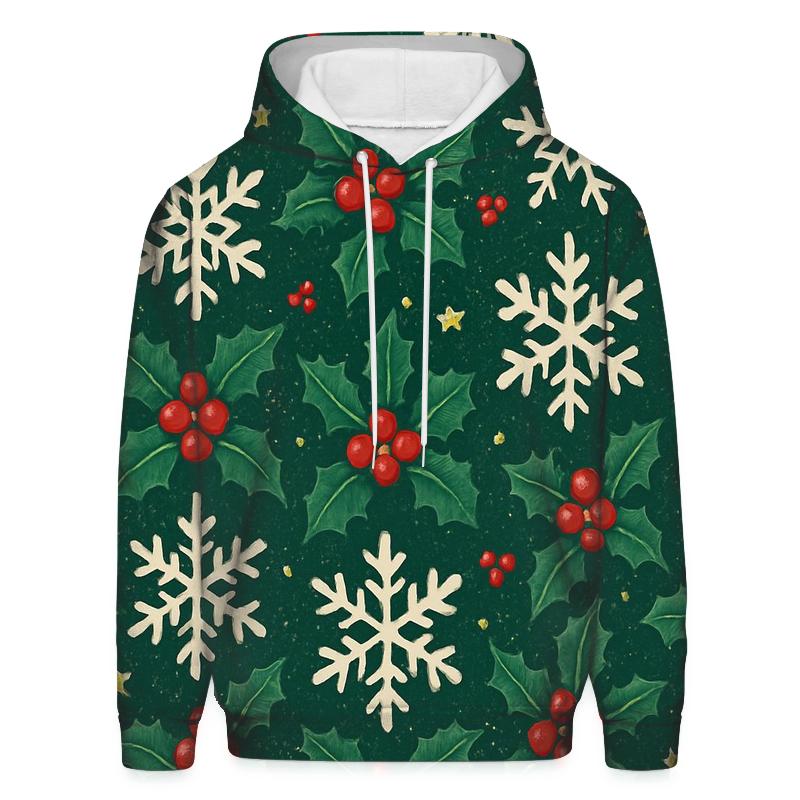 Crimson Holly Snowflake Tessellation On Midnight Green Background lightweight hoodies