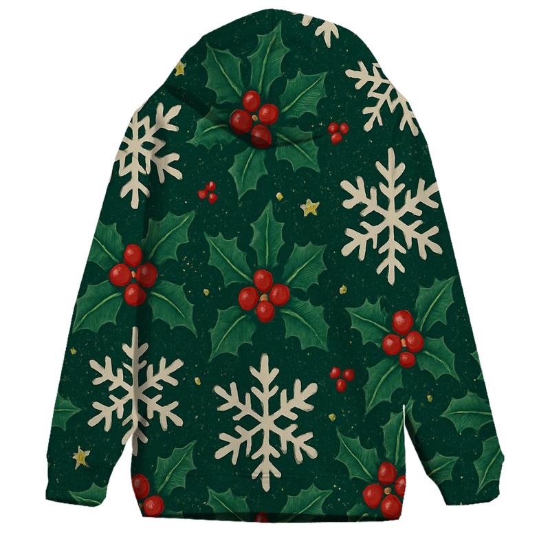 Crimson Holly Snowflake Tessellation On Midnight Green Background lightweight hoodies