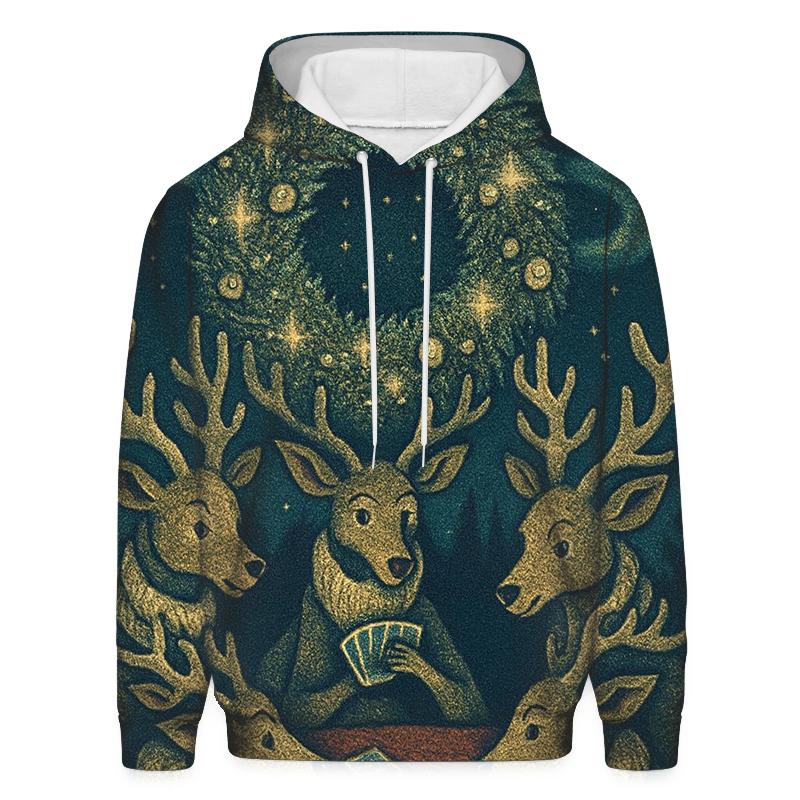 Reindeer Card Game Under The Aurora Wreath hoodie trends