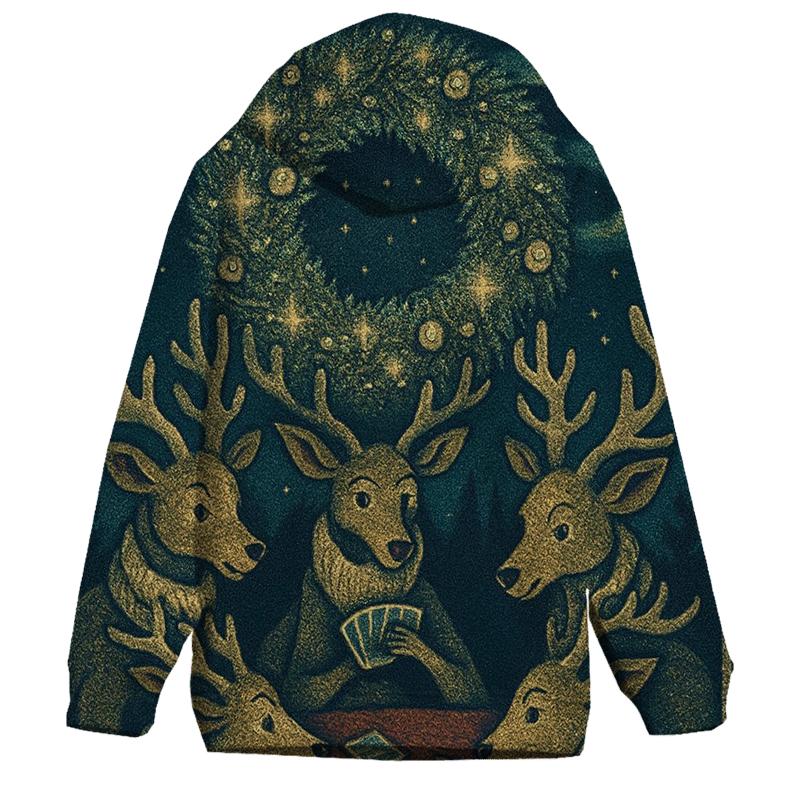 Reindeer Card Game Under The Aurora Wreath hoodie trends