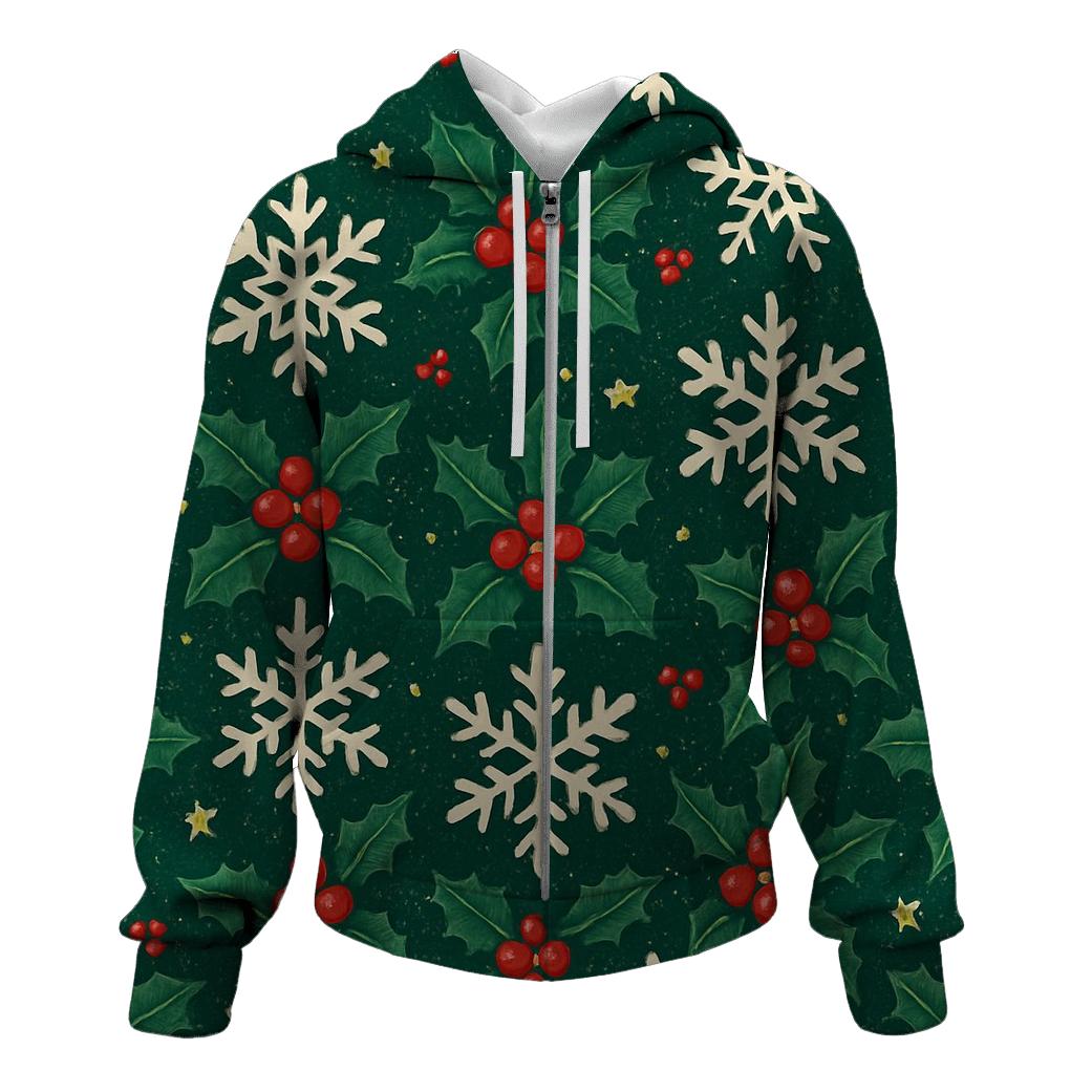 Crimson Holly Snowflake Tessellation On Midnight Green Background hoodie trends