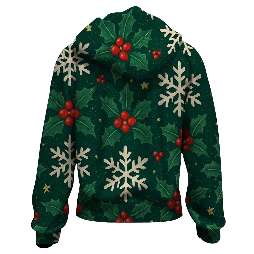 Crimson Holly Snowflake Tessellation On Midnight Green Background hoodie trends