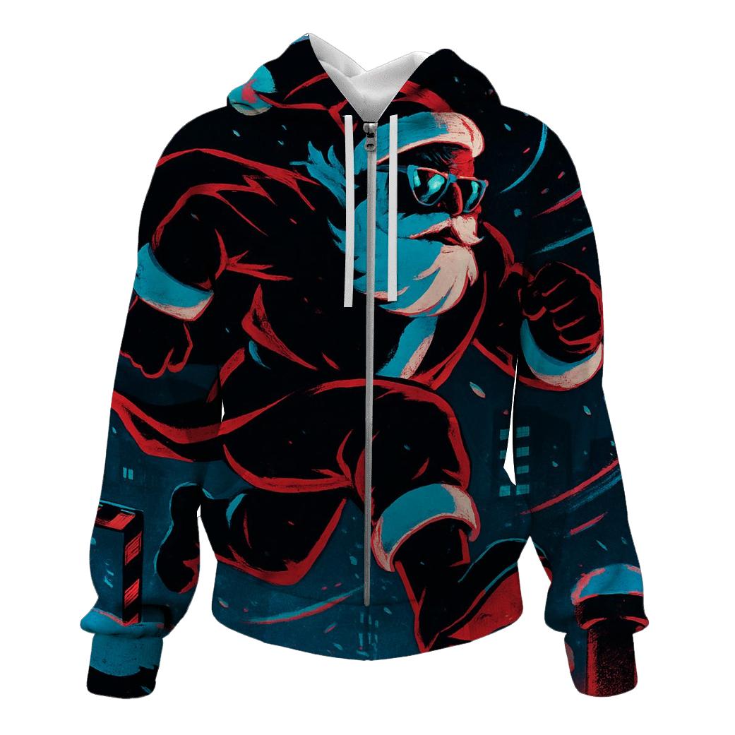 Neon Blizzard Santa On A Rooftop Run zip-up hoodies