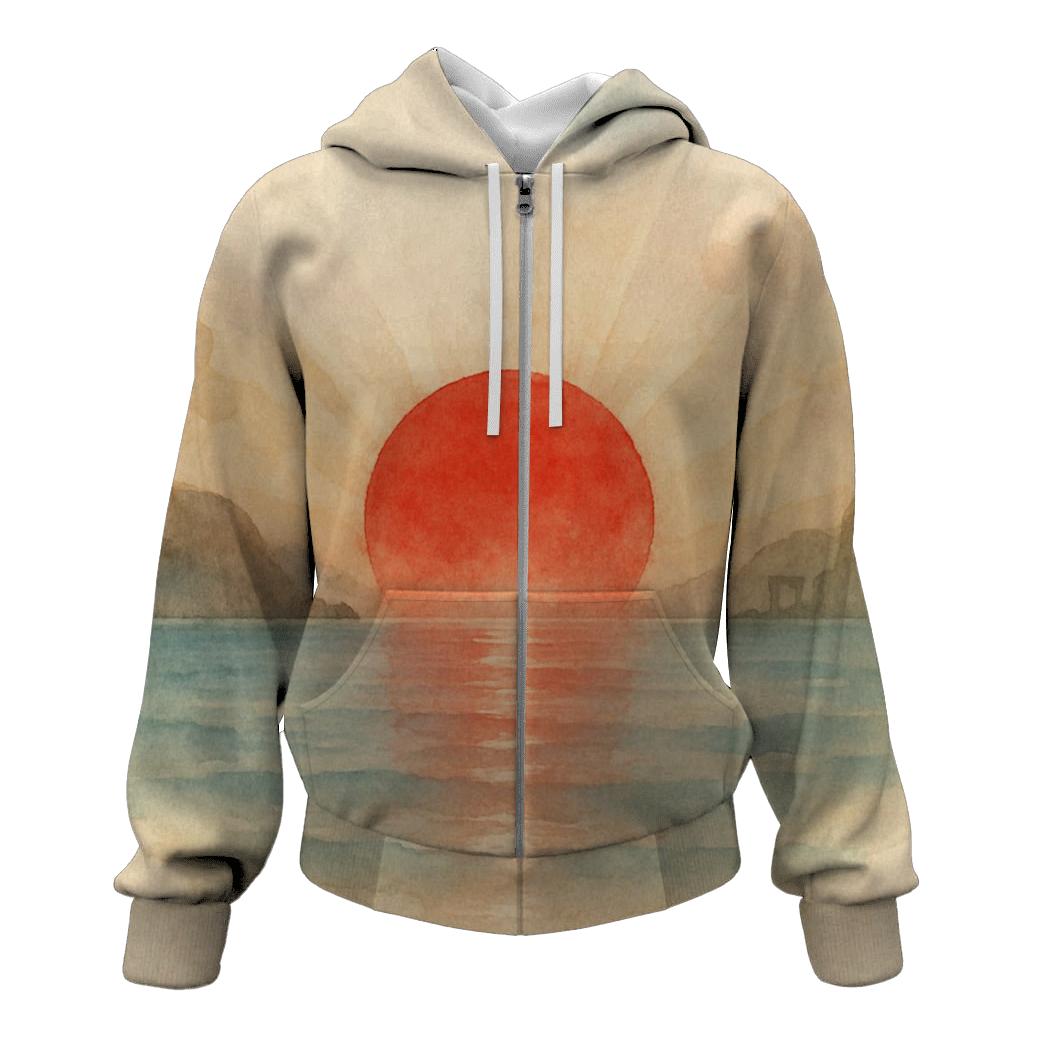 Japan Watercolor Rising Sun Bay hoodie styles