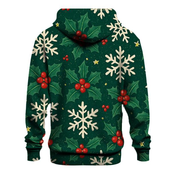 Crimson Holly Snowflake Tessellation On Midnight Green Background embroidered hoodies
