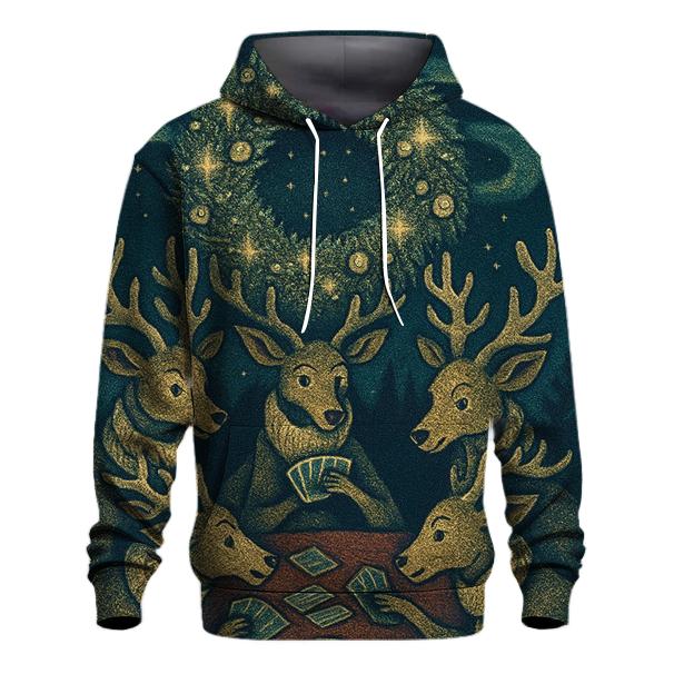 Reindeer Card Game Under The Aurora Wreath lightweight hoodies