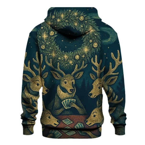 Reindeer Card Game Under The Aurora Wreath lightweight hoodies
