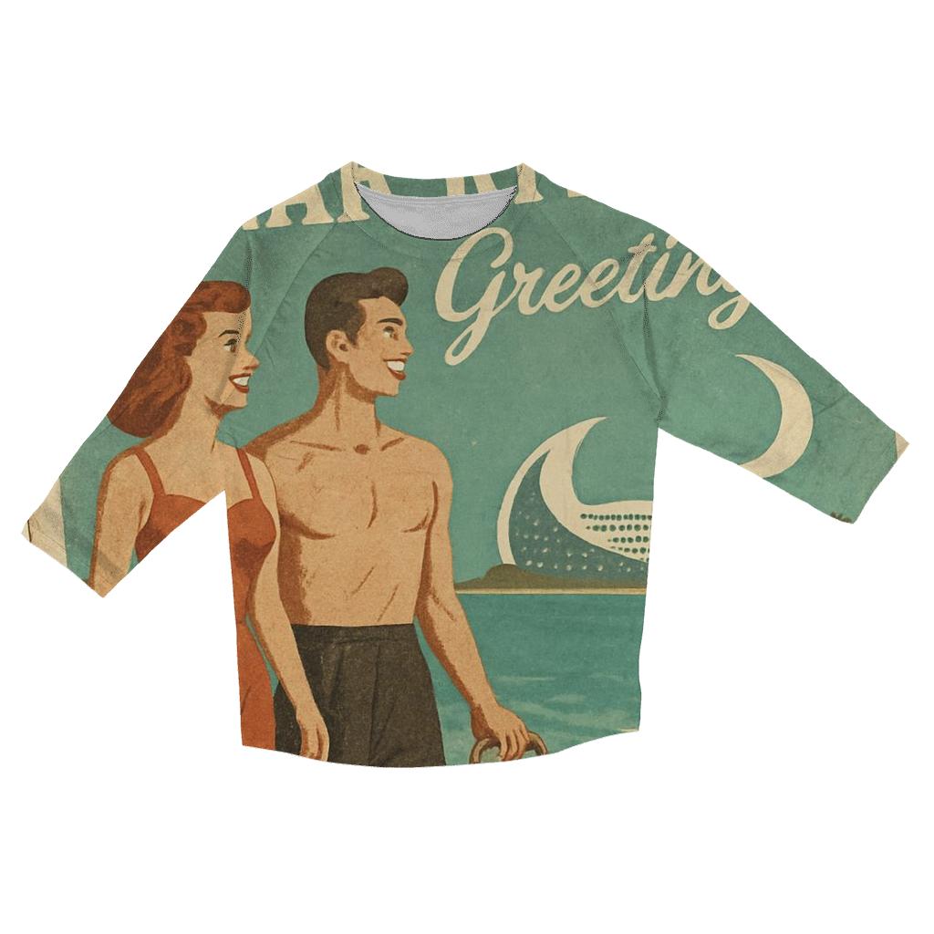 Weathered Space Age Postcard From Lunar Riviera custom 3/4 sleeve shirts