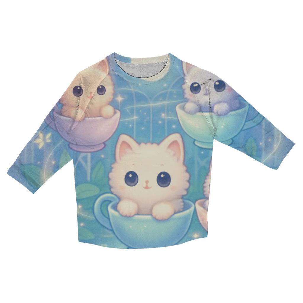 Moonlit Teacup Kitten Carousel stylish quarter sleeve tops