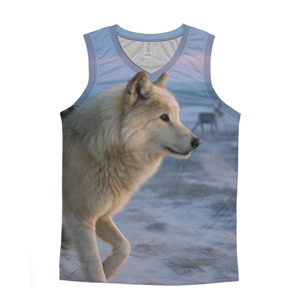 Tundra Wolf Beside A Saami Reindeer Fence At Blue Hour cotton sleeveless tops