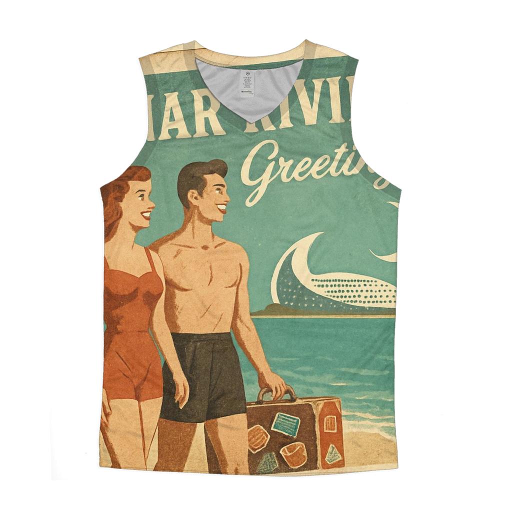 Weathered Space Age Postcard From Lunar Riviera designer workout tanks