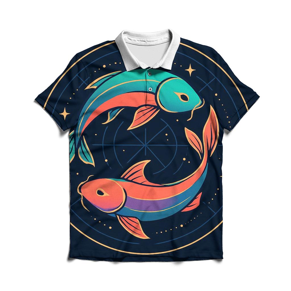 Prismatic Koi Orbit Emblem personalized polo shirts