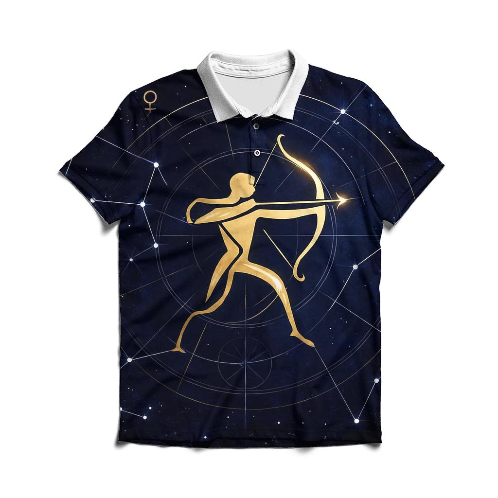 Sagittarius Galactic Archer Retrograde Compass premium cotton polo shirts