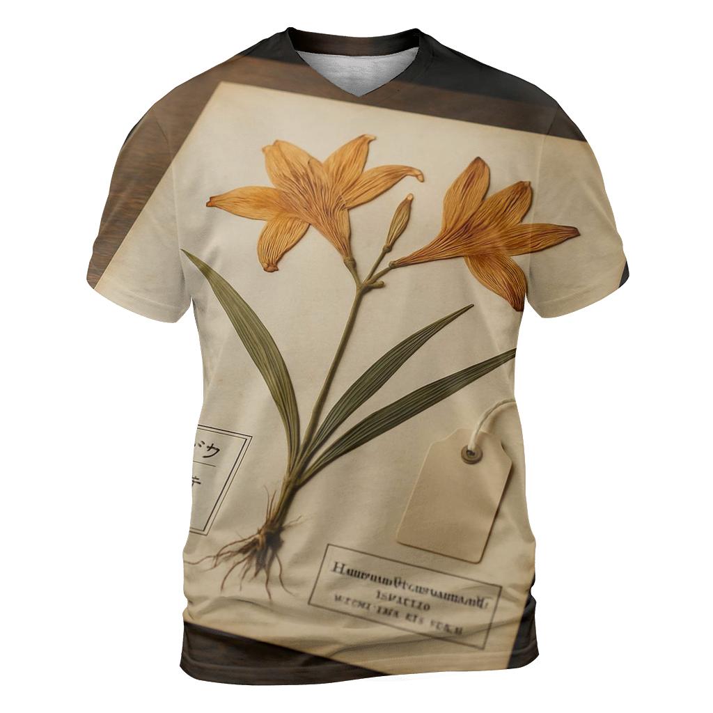 Ainu Lily Pattern Herbarium Sheet In A Hokkaido Museum Archive vibrant all-over design tees