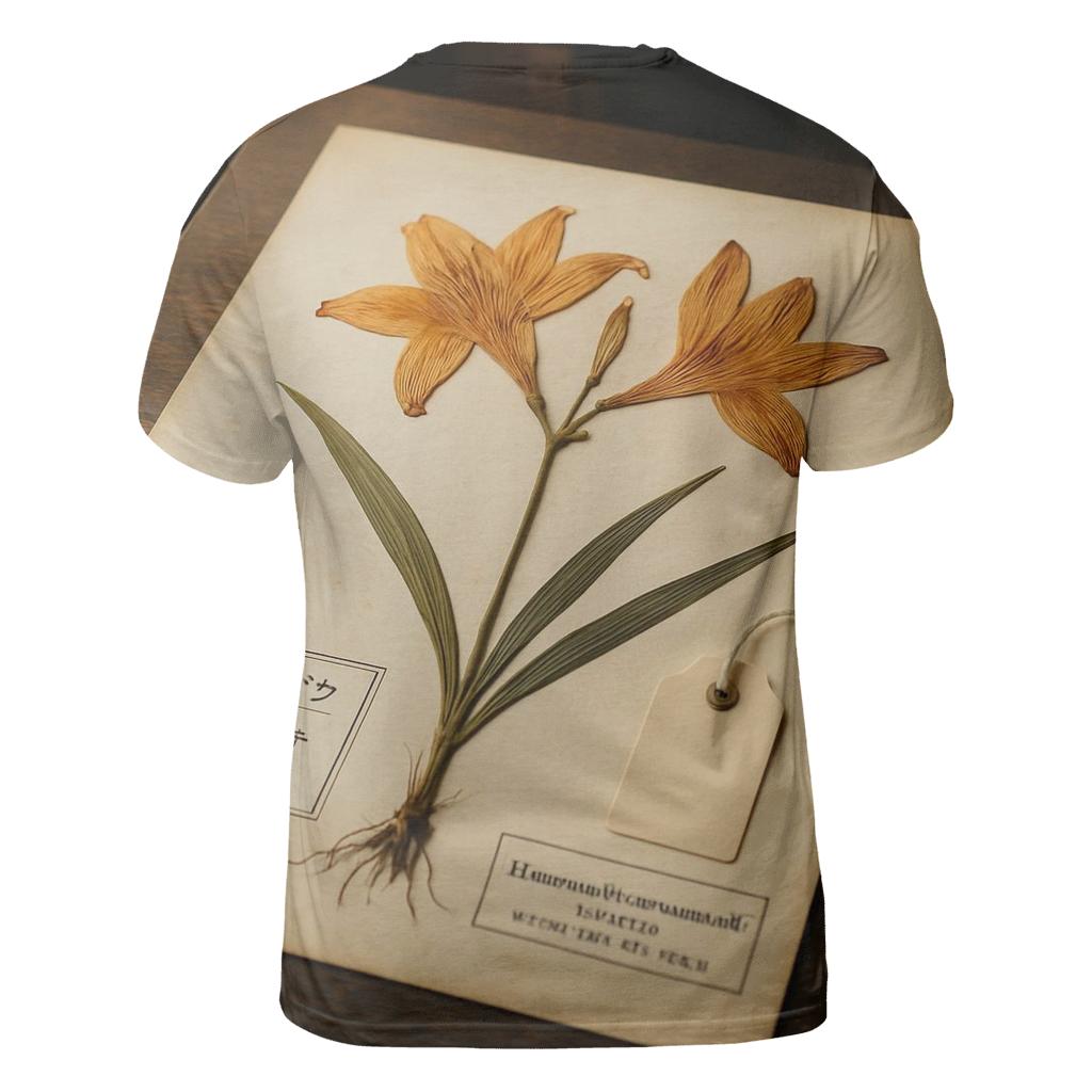 Ainu Lily Pattern Herbarium Sheet In A Hokkaido Museum Archive vibrant all-over design tees