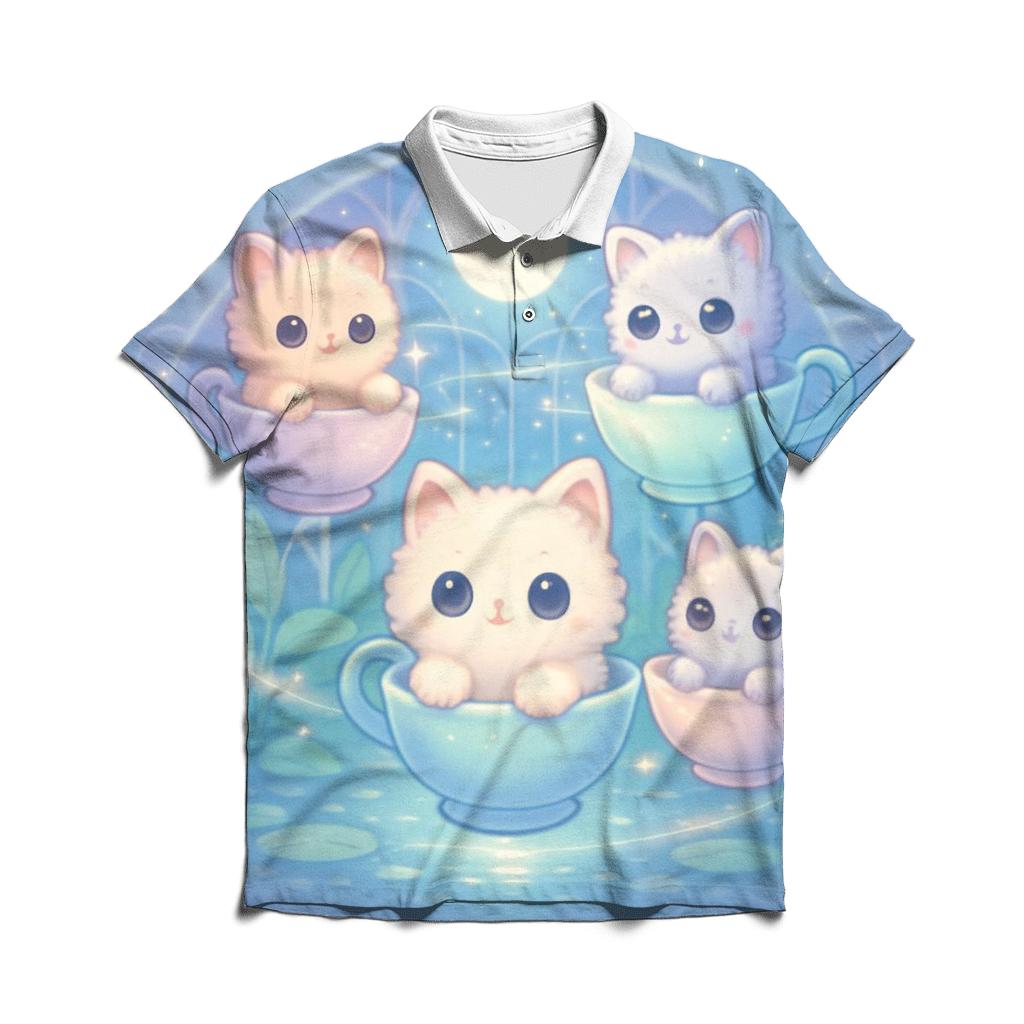 Moonlit Teacup Kitten Carousel casual sports polo shirts