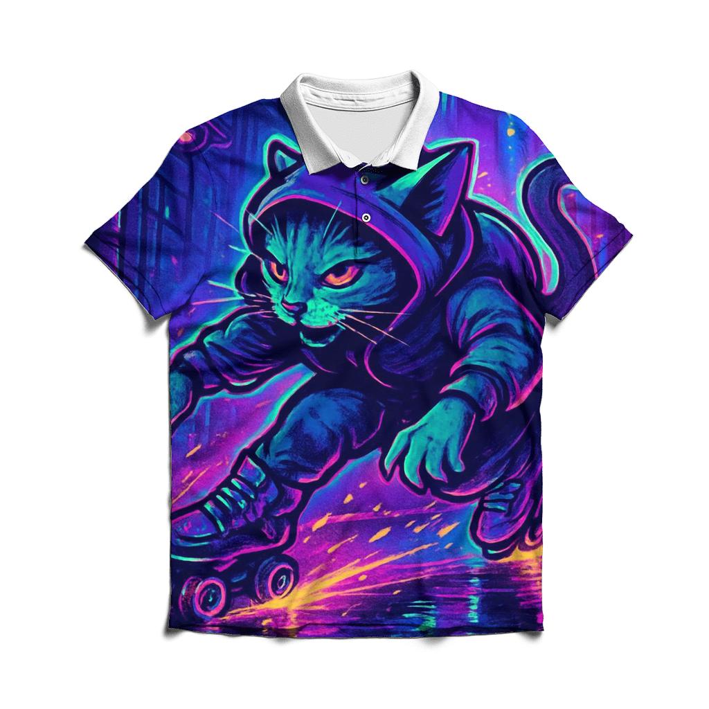 Neon Alley Roller Cat embroidered polo tops