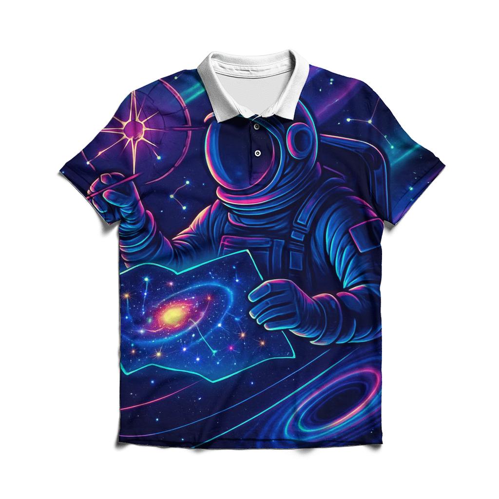 The Quantum Cartographer Astronaut premium cotton polo shirts
