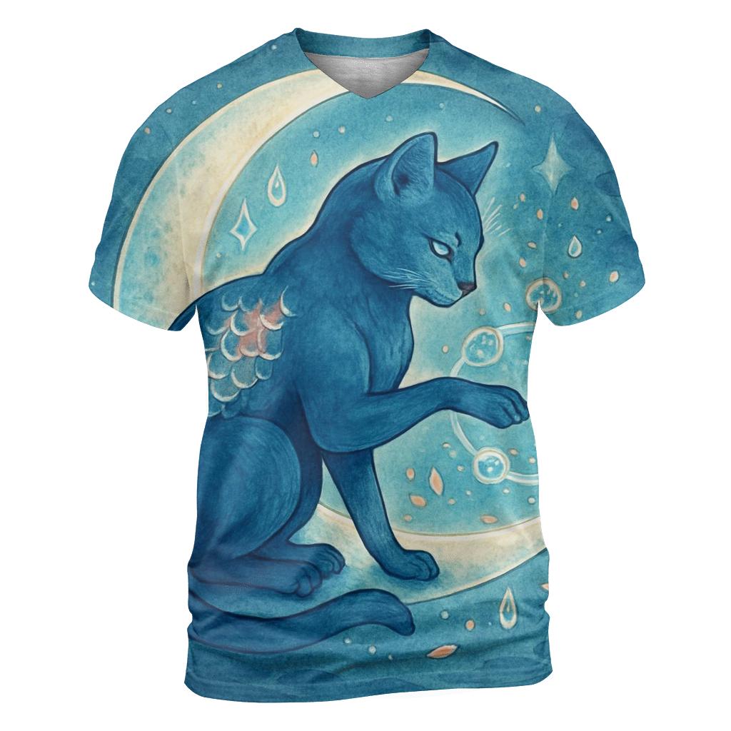 Lunar Koi Guardian Cat vibrant all-over design tees