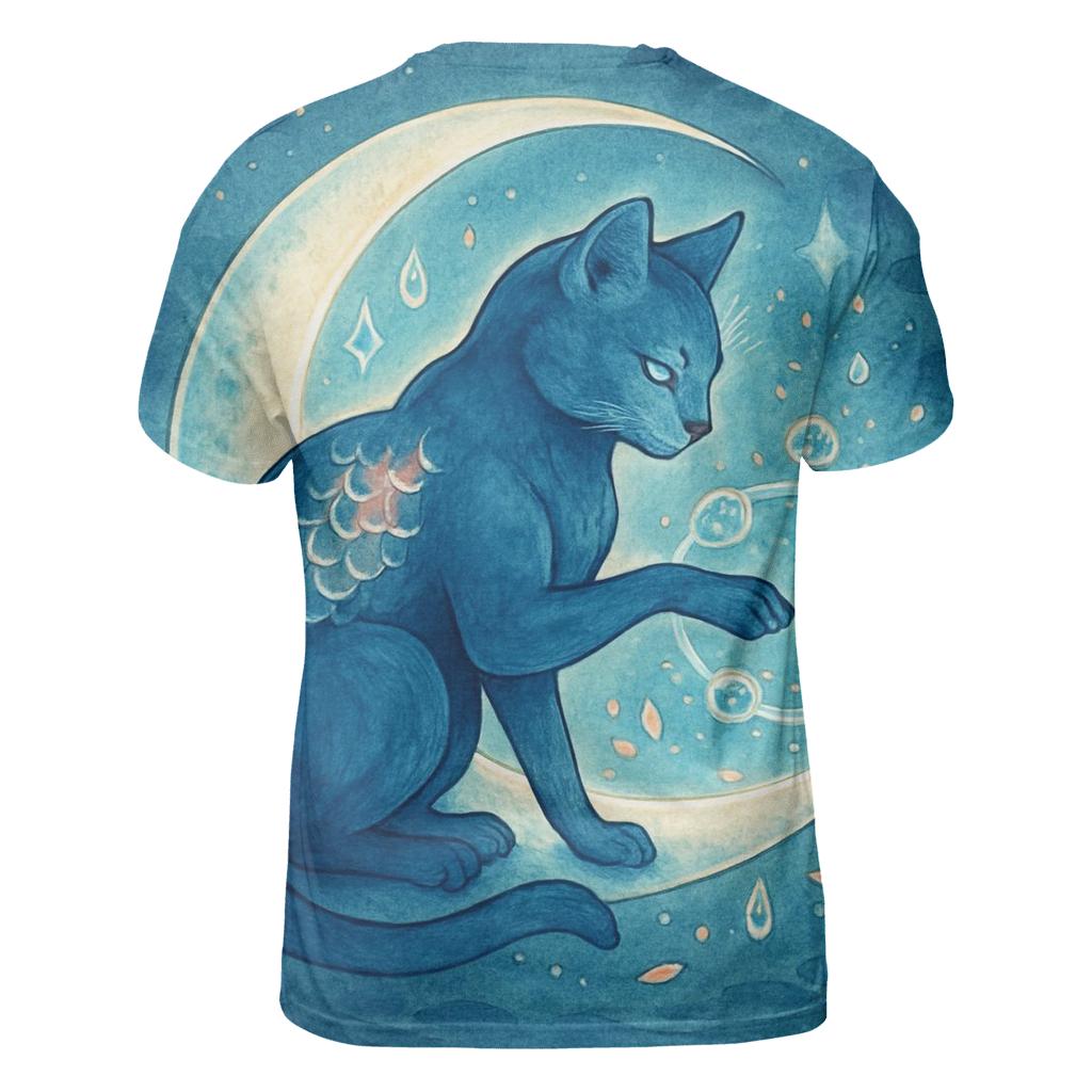 Lunar Koi Guardian Cat vibrant all-over design tees
