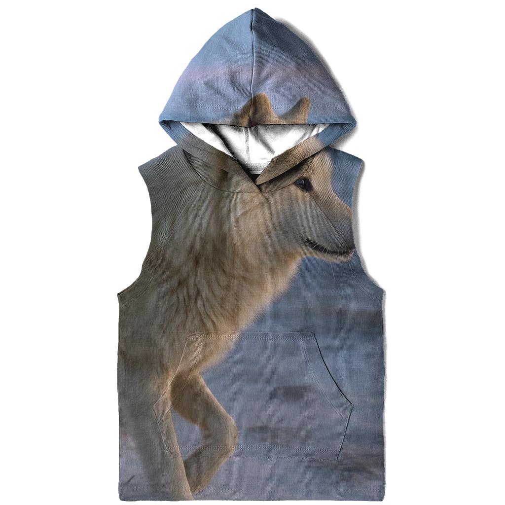 Tundra Wolf Beside A Saami Reindeer Fence At Blue Hour embroidered hoodies