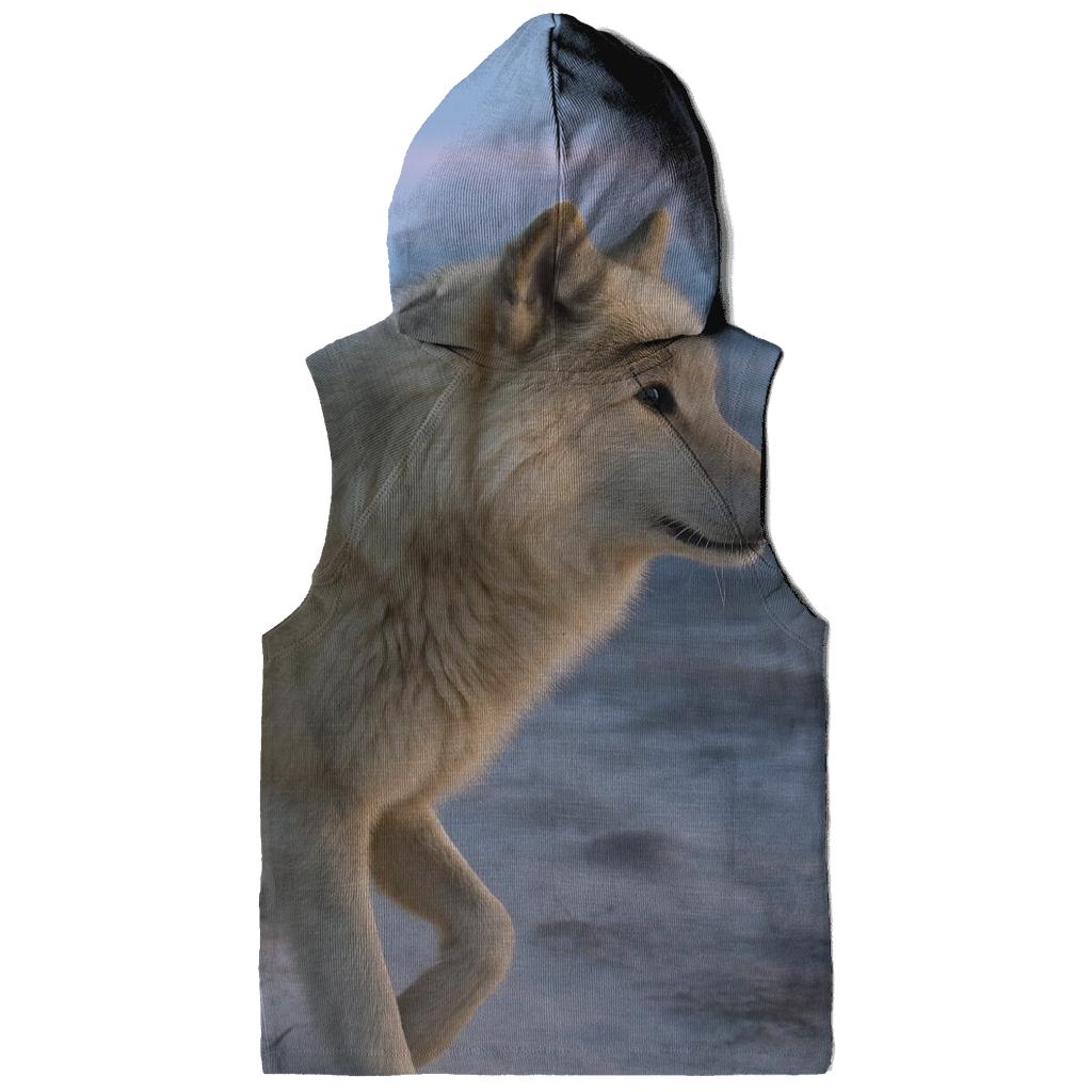 Tundra Wolf Beside A Saami Reindeer Fence At Blue Hour embroidered hoodies