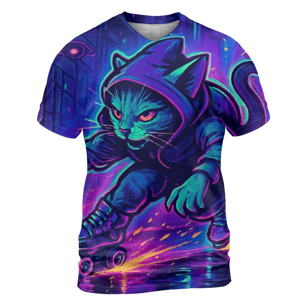 Neon Alley Roller Cat statement graphic shirts