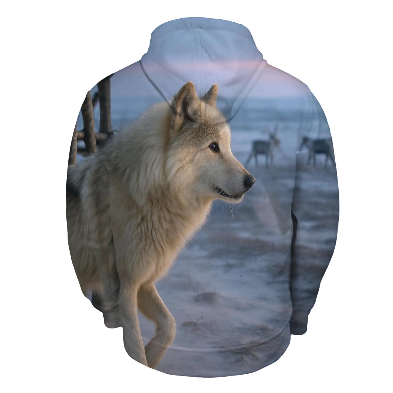 Tundra Wolf Beside A Saami Reindeer Fence At Blue Hour custom hoodies