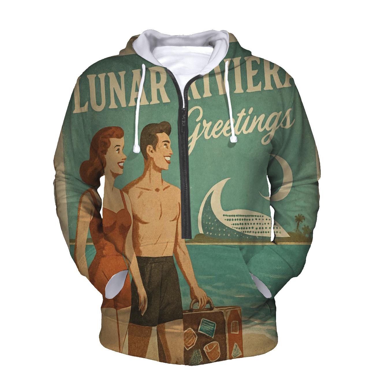 Weathered Space Age Postcard From Lunar Riviera custom hoodies