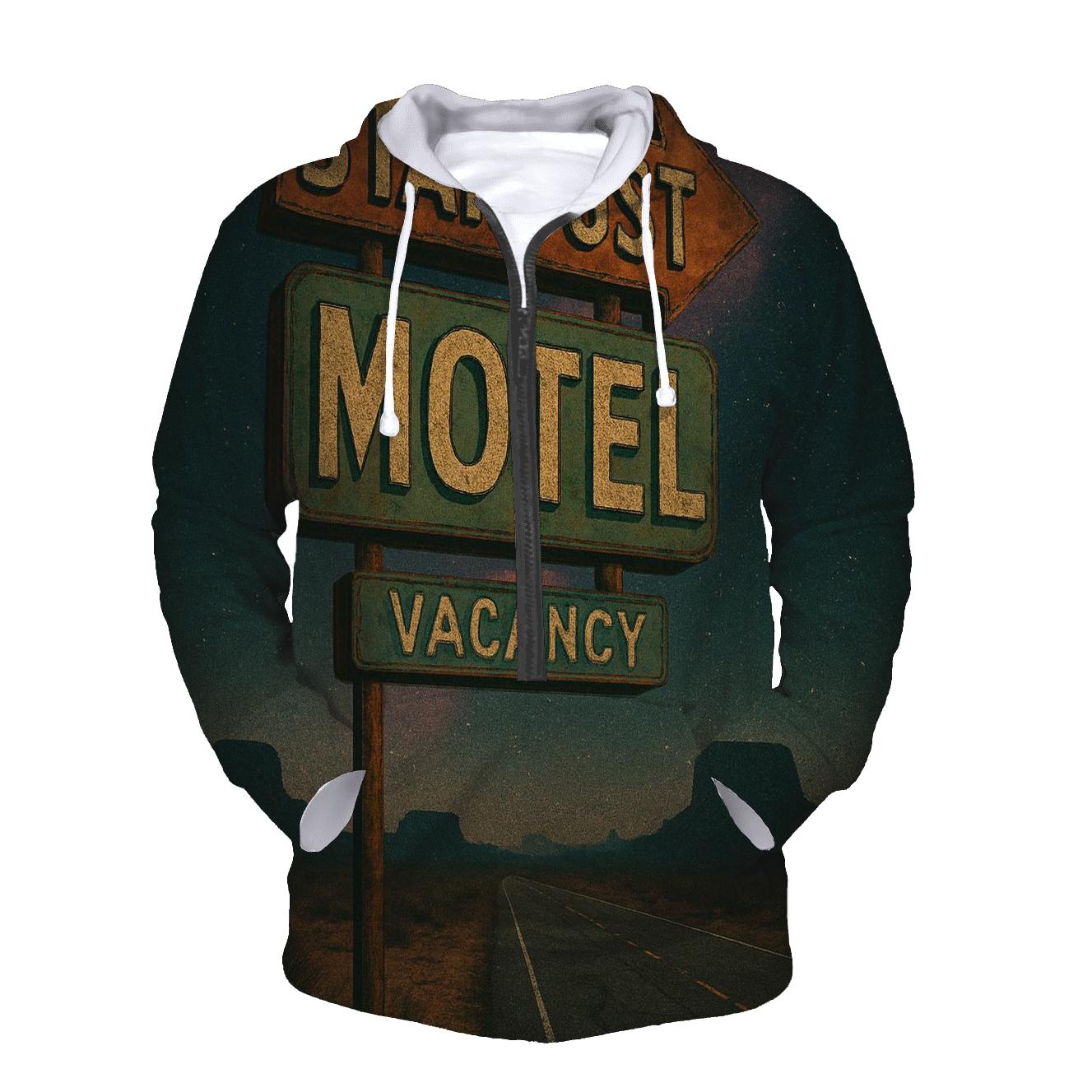 Seventies Roadside Motel Sign Under A Nebula Sky zip-up hoodies