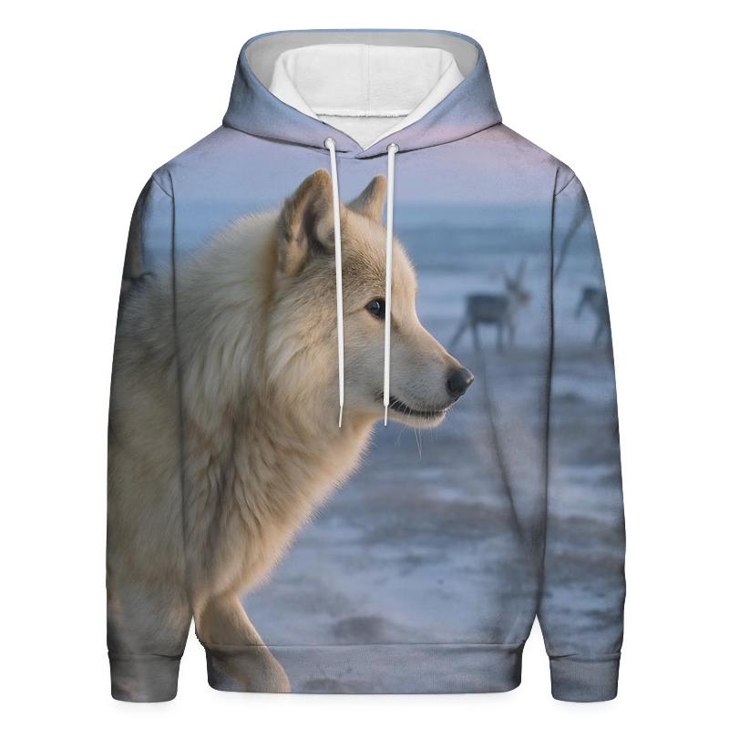 Tundra Wolf Beside A Saami Reindeer Fence At Blue Hour designer hoodies