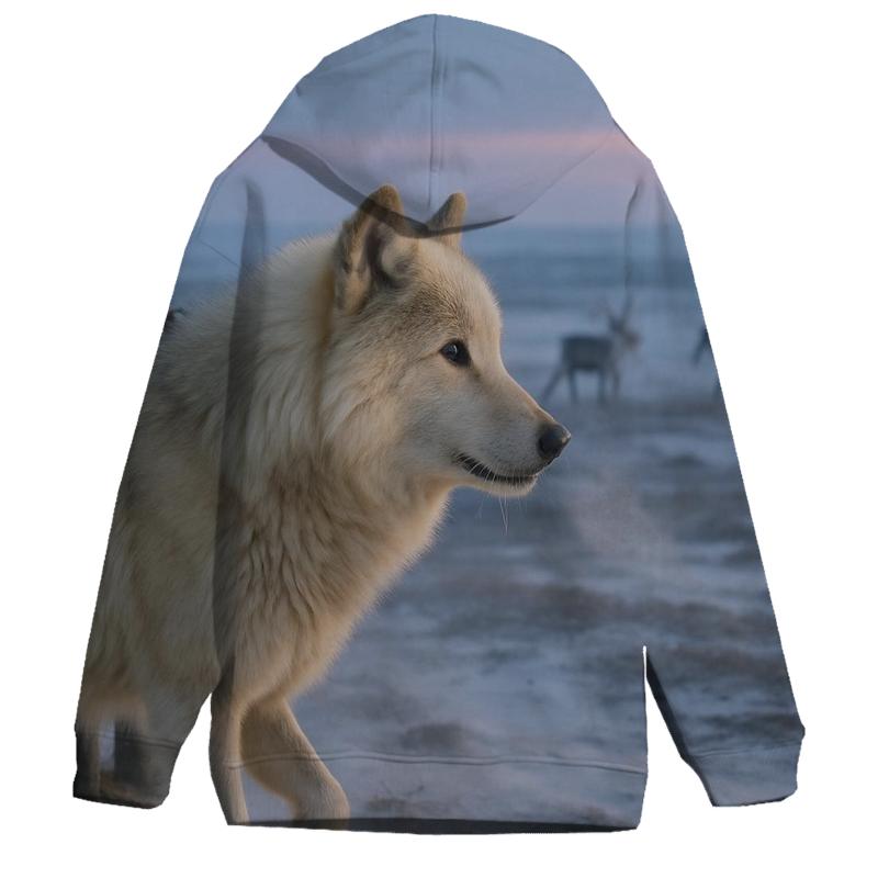Tundra Wolf Beside A Saami Reindeer Fence At Blue Hour designer hoodies