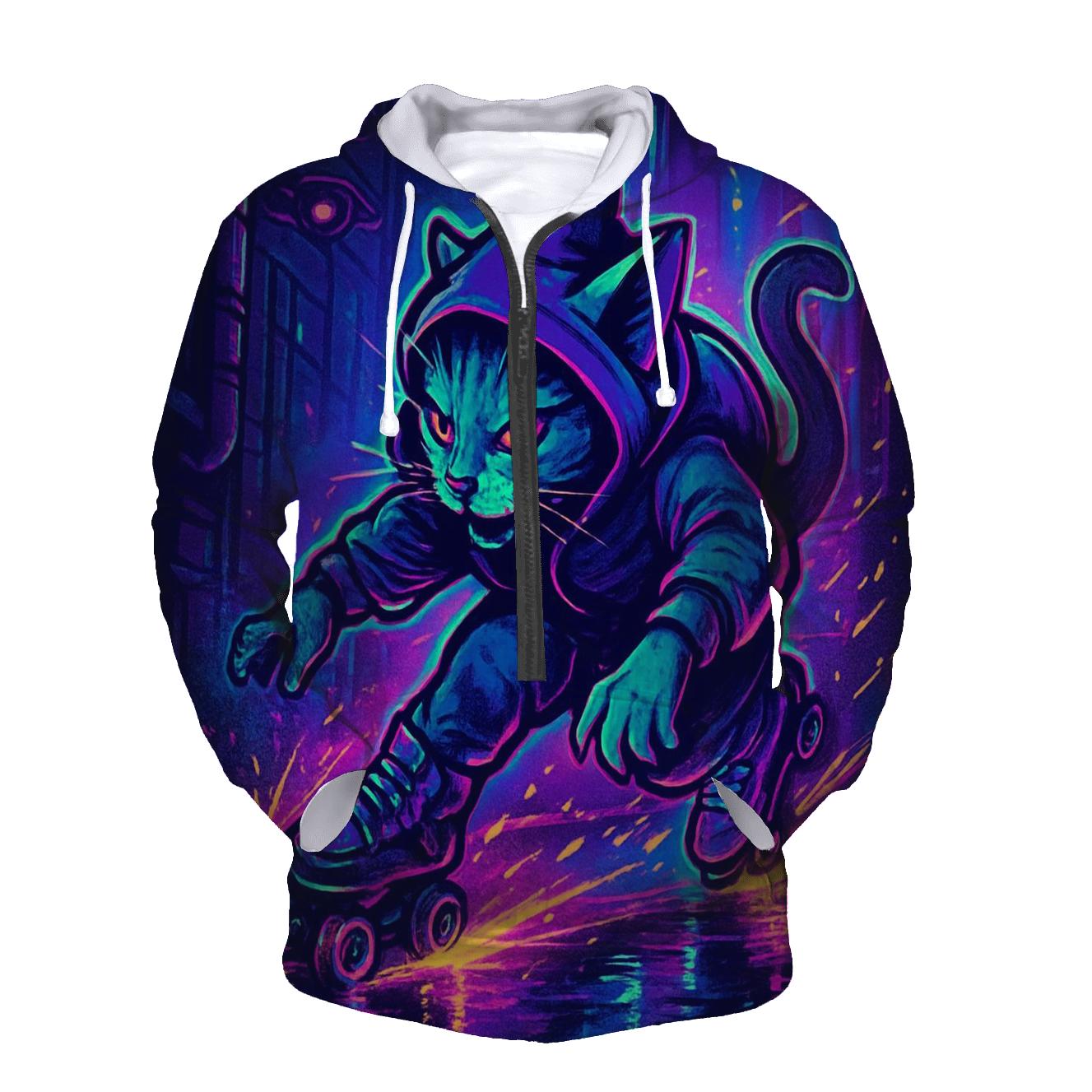 Neon Alley Roller Cat premium hoodies