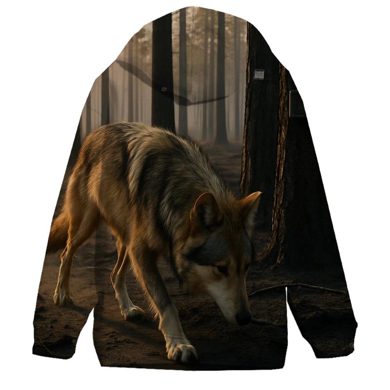 Mexican Gray Wolf Tracking In A Post Wildfire Research Plot zip-up hoodies