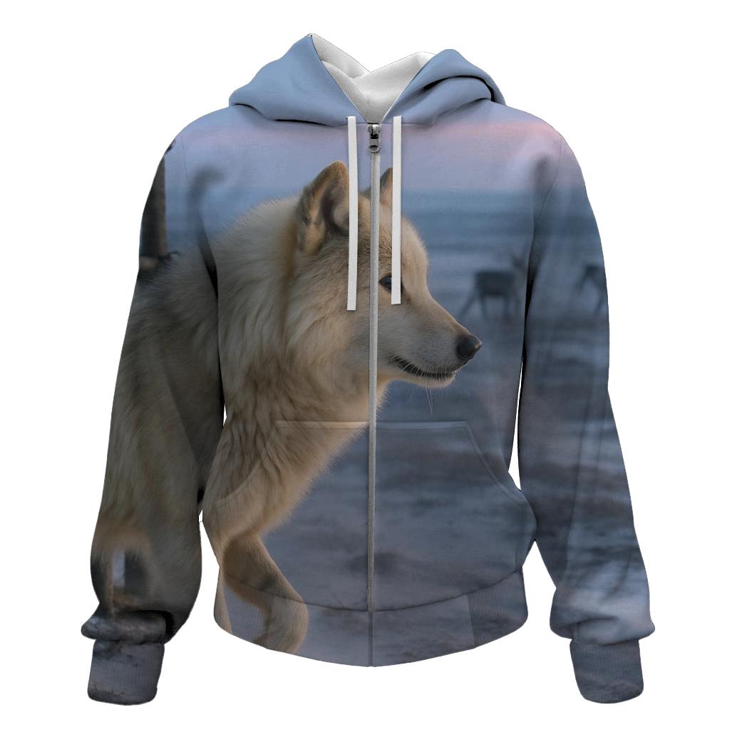 Tundra Wolf Beside A Saami Reindeer Fence At Blue Hour lightweight hoodies