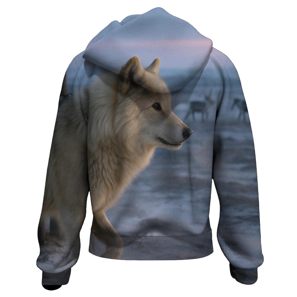 Tundra Wolf Beside A Saami Reindeer Fence At Blue Hour lightweight hoodies