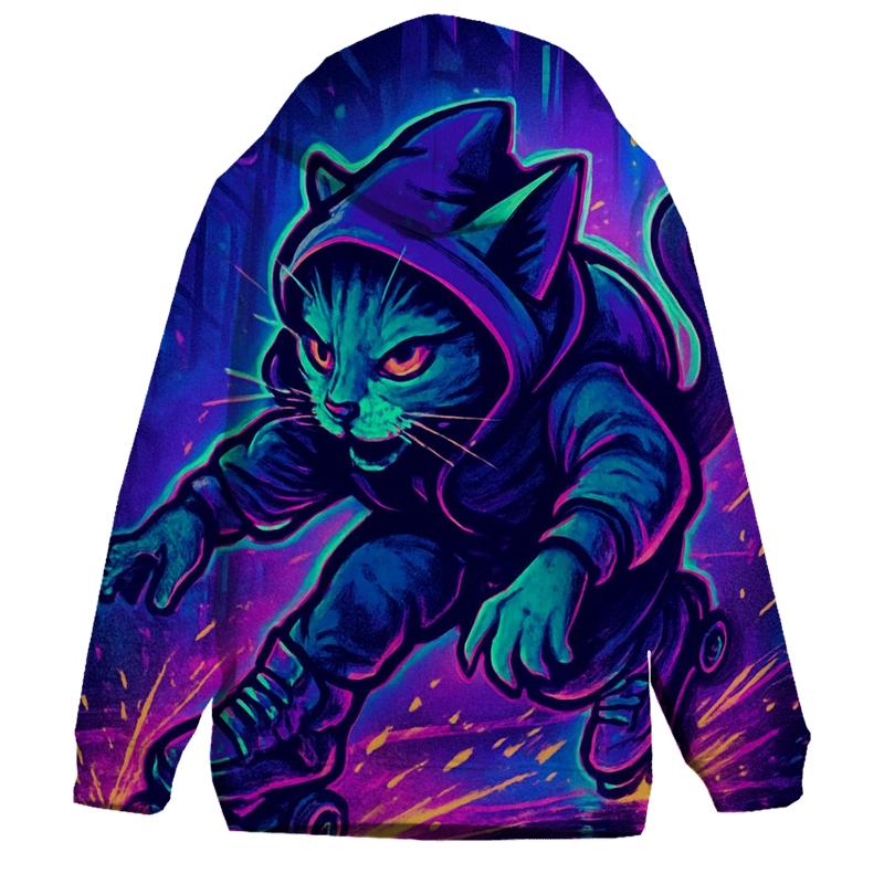 Neon Alley Roller Cat zip-up hoodies