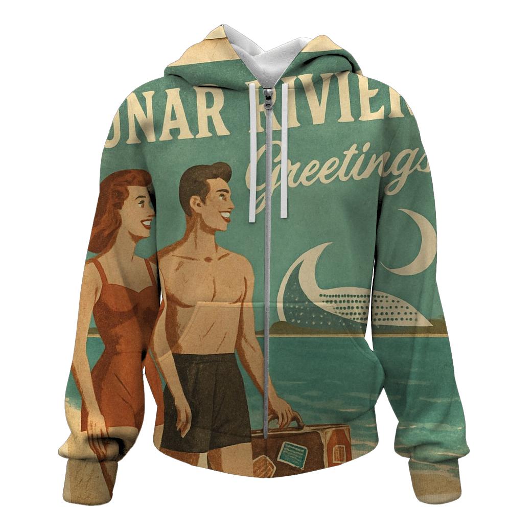 Weathered Space Age Postcard From Lunar Riviera custom hoodies