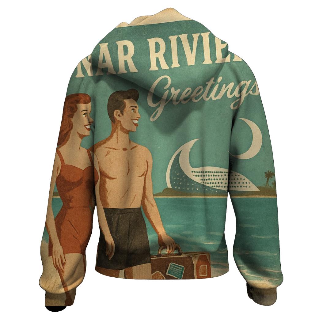 Weathered Space Age Postcard From Lunar Riviera custom hoodies