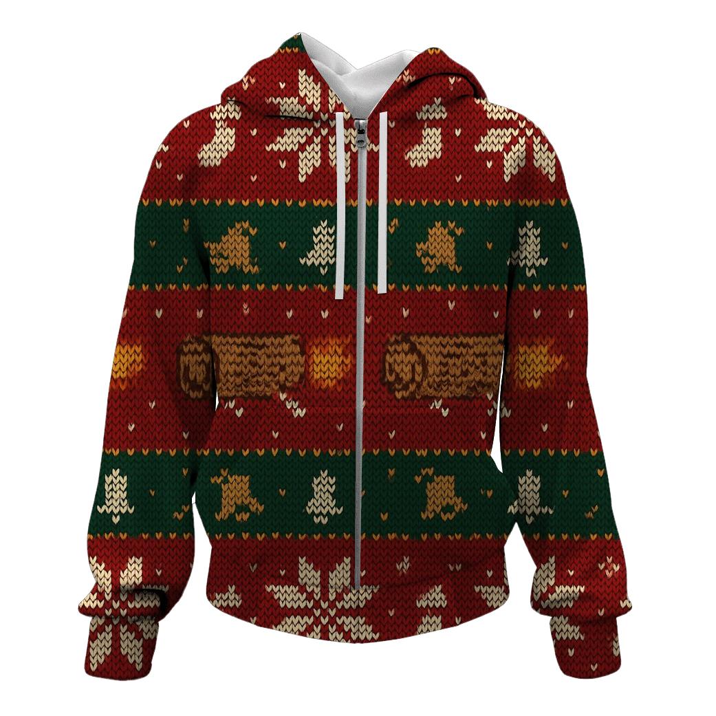 Jolly Yule Log Rocket Row Design embroidered hoodies
