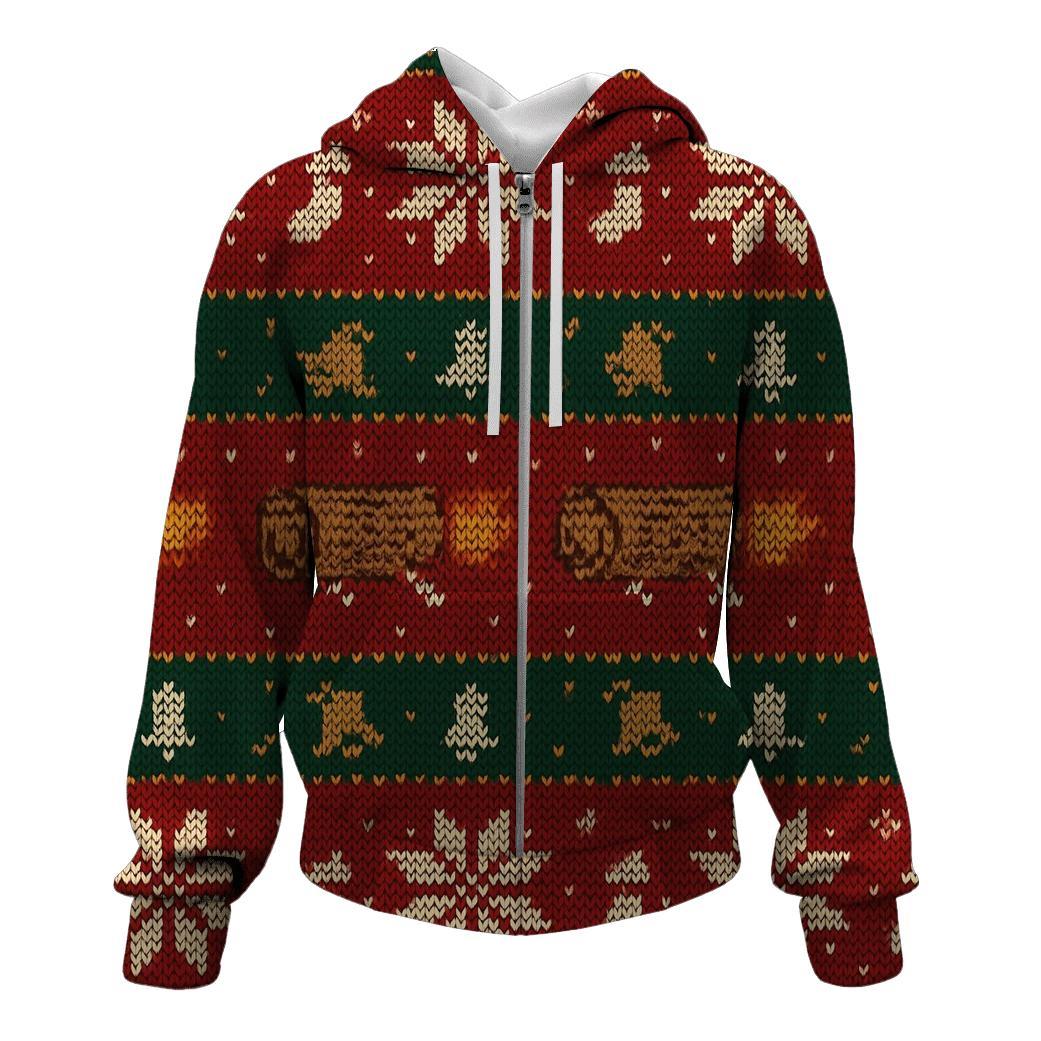 Jolly Yule Log Rocket Row Design embroidered hoodies