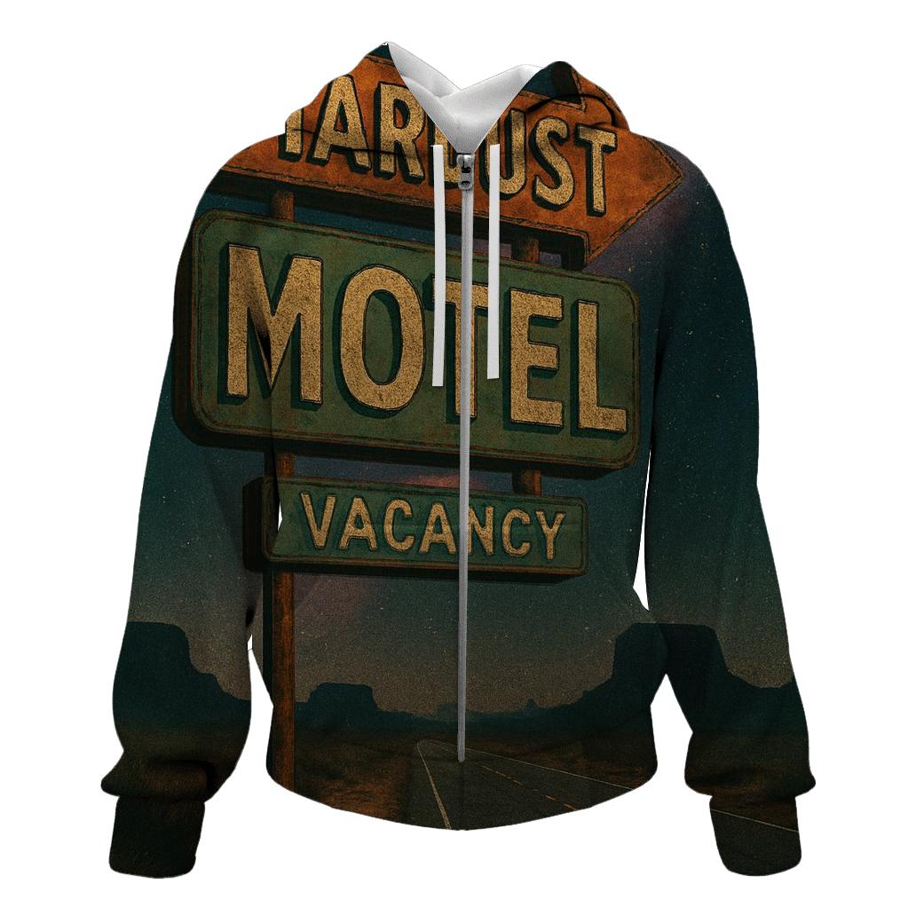 Seventies Roadside Motel Sign Under A Nebula Sky hoodies fashion