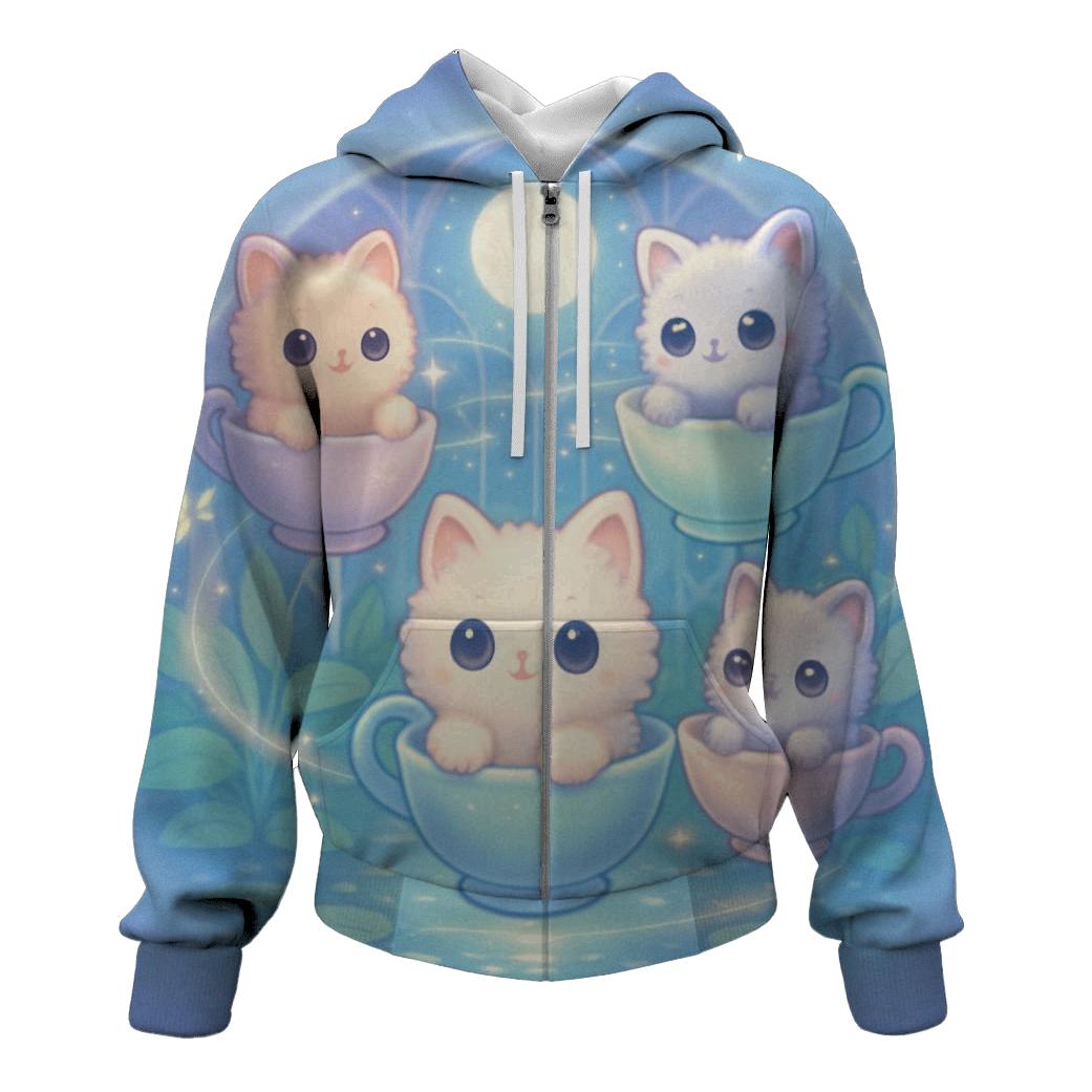 Moonlit Teacup Kitten Carousel custom hoodies