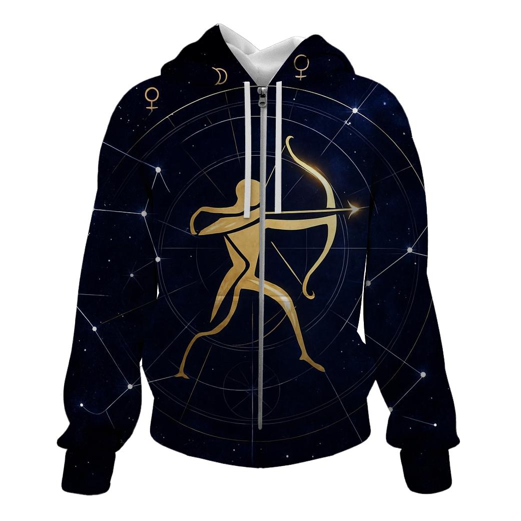 Sagittarius Galactic Archer Retrograde Compass embroidered hoodies