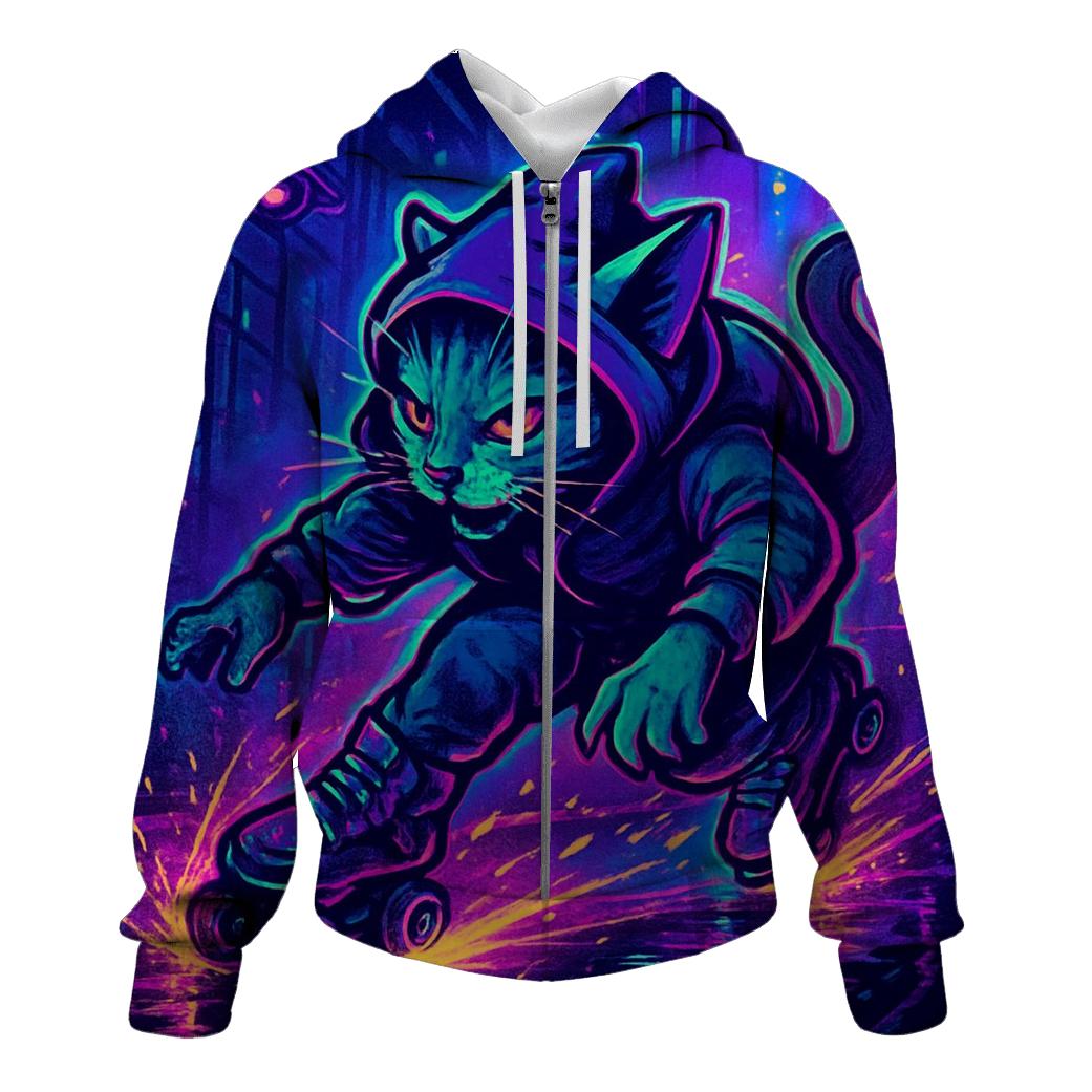 Neon Alley Roller Cat premium hoodies