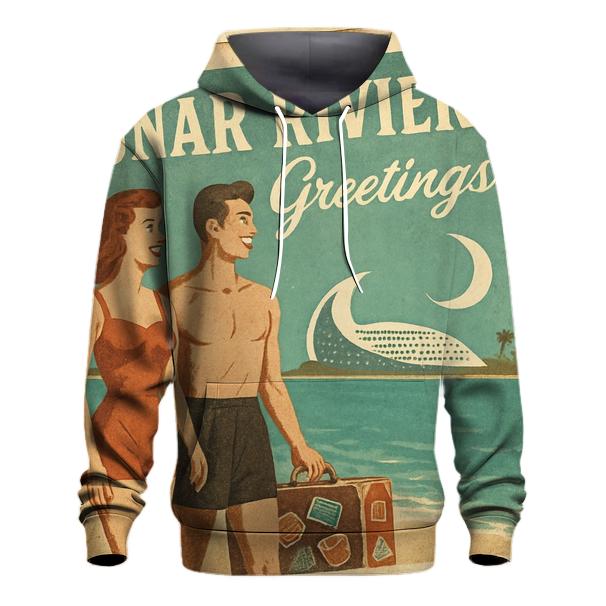 Weathered Space Age Postcard From Lunar Riviera premium hoodies