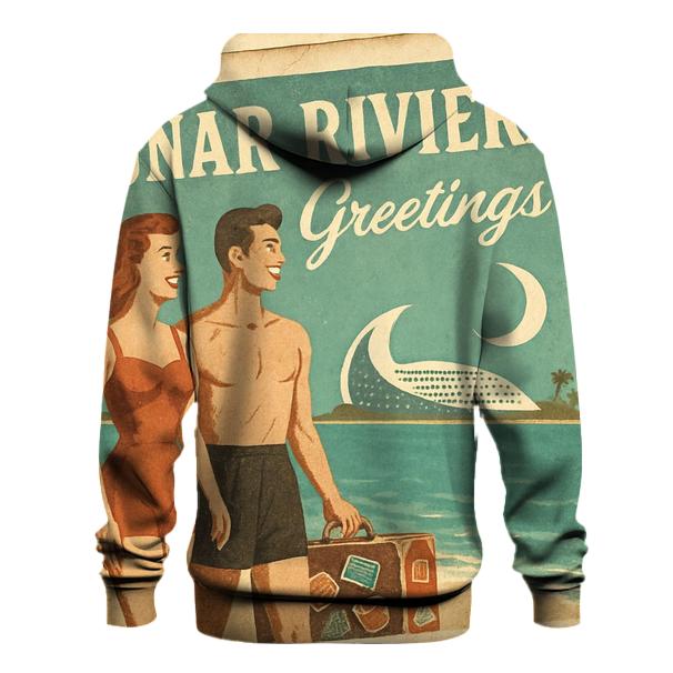 Weathered Space Age Postcard From Lunar Riviera premium hoodies