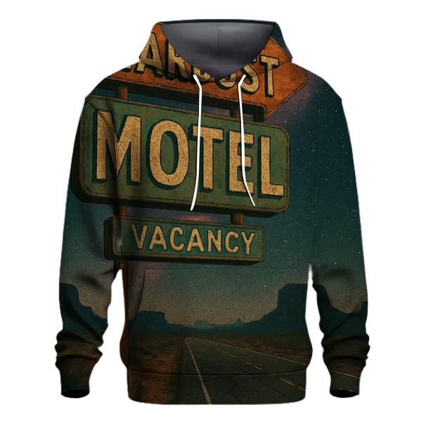 Seventies Roadside Motel Sign Under A Nebula Sky embroidered hoodies